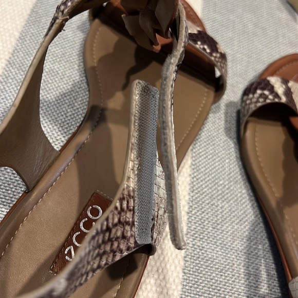 🤎 ECCO 🤎Snakeskin Leather Braid Support Arch Heel Flat Sandals Size 40 - Picture 10 of 14
